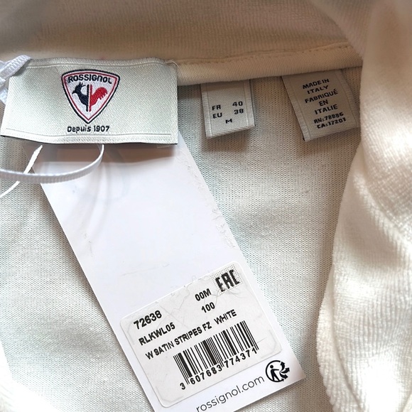 Rossignol White Velour & Blue Satin Stripe Zip Up Track Jacket Sweatshirt Medium - Picture 11 of 13